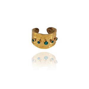 Γυναικείο χρυσό δαχτυλίδι με γαλάζια πέτρα ζιργκόν - CHELSEA