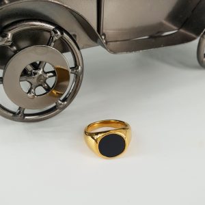 Gold ring for men with black stone - ANDREW